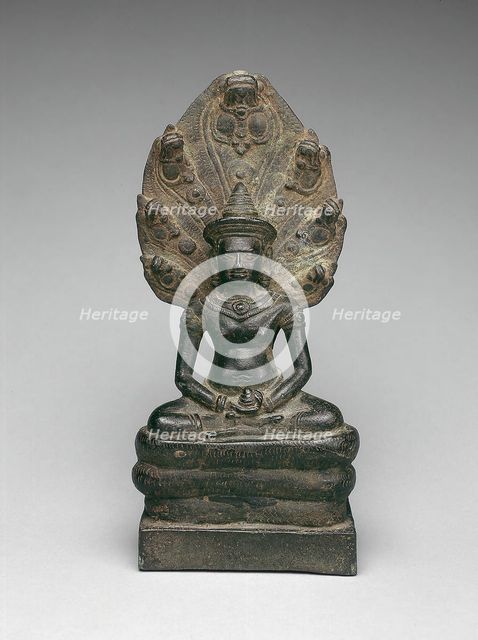 Buddha Enthroned on a Serpent (Naga), Angkor period, early 13th century. Creator: Unknown.