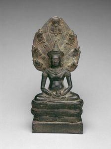 Buddha Enthroned on a Serpent (Naga), Angkor period, early 13th century. Creator: Unknown