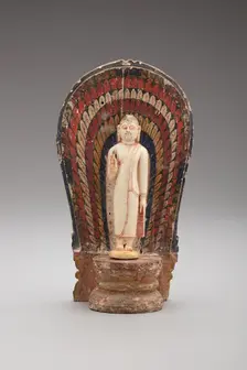 Buddha Standing with Hand in the Gesture of Reassurance (Abhayamudra) with...(1480-1815). Creator: Unknown