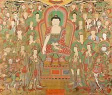 Buddha Seokgamoni (Shakyamuni) Preaching to the Assembly on Vulture Peak (image 1 of 11), Dated 1755 Creator: Anon