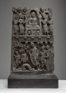 Buddha Shakyamuni Meditating in the Indrashala Cave and Buddha Dipankara [bottom], 2nd/3rd cent. Creator: Unknown