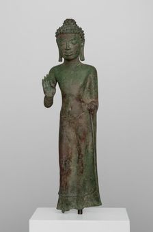 Buddha with Hand in Gesture of Teaching (Vitarkamudra), Dvaravati period, 8th century. Creator: Unknown