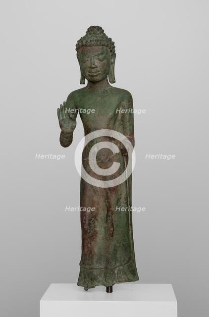 Buddha with Hand in Gesture of Teaching (Vitarkamudra), Dvaravati period, 8th century. Creator: Unknown.