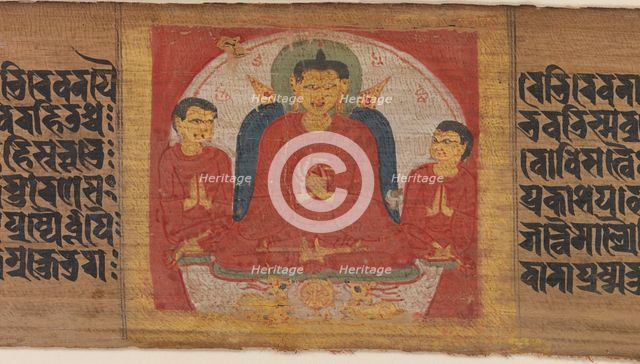 Buddha with His Hands Raised in Dharmacakra Mudra..., ca. 1090. Creator: Unknown.
