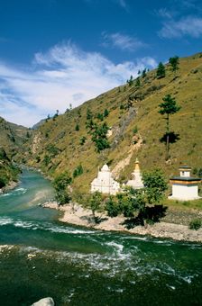 Buddhist chortens, Chuzom, Bhutan. Creator: Vivienne Sharp