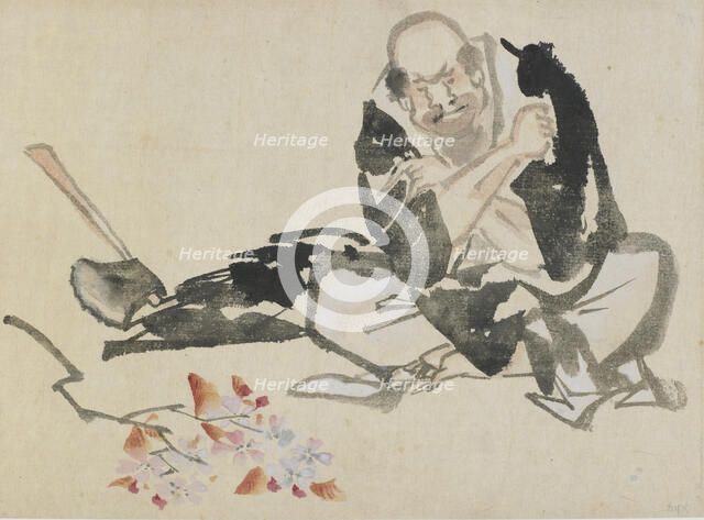 Buddhist allegory of a priest burning cherry branches, late 18th-early 19th century. Creator: Hokusai.