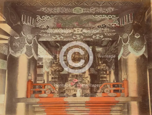 Buddhist Images, Inside Pagoda, Nikko, 1870s-1890s. Creator: Kusakabe Kimbei.