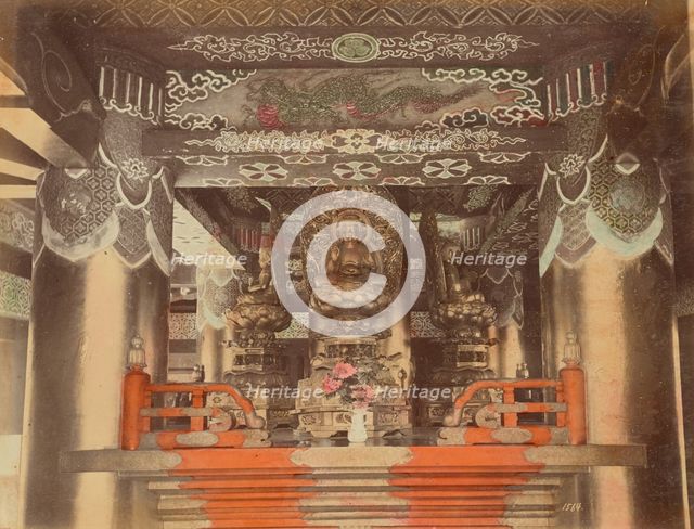 Buddhist Images, Inside Pagoda, Nikko, 1870s-1890s. Creator: Kusakabe Kimbei.