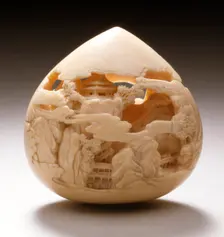 Buddhist Jewel of Wisdom Carved with Mountain Pavilions, Mid- to late 19th century. Creator: Kaigyokusai Masatsugu