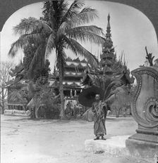 Buddhist monastery used as a priests home and school, Mandalay, Burma, 1908. Artist: Stereo Travel Co
