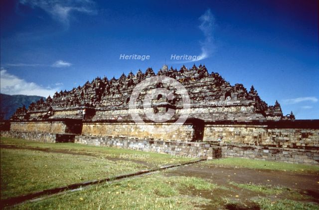 Buddhist stupa with pyramid-shaped silhouette..., built in the Mahayan tradition between 750-850. Creator: Unknown.
