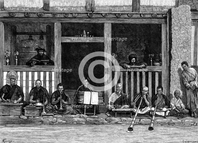 Buddhist priests at Darjeeling, Himalayas, 1873. Creator: F Wentworth.