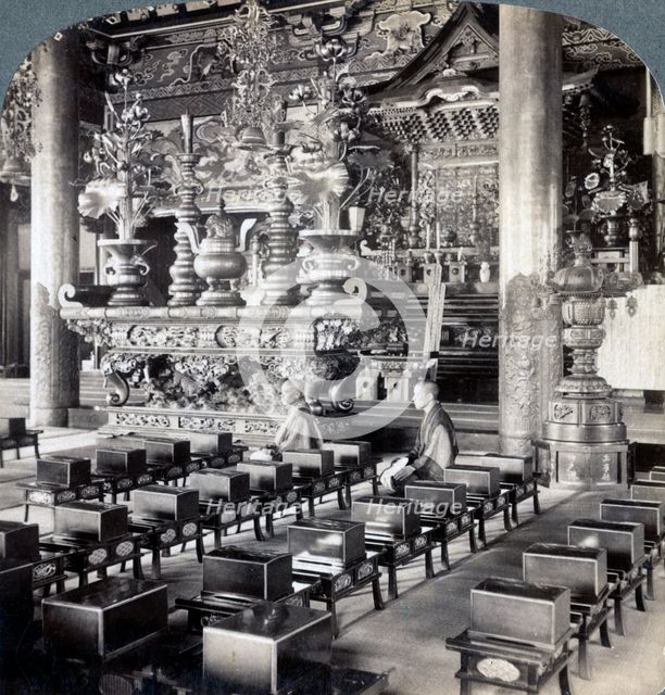 Buddhist priests in Ikegami Temple, Omori, Japan, 1904.Artist: Underwood & Underwood