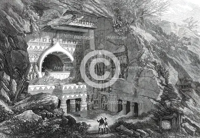 Buddhist Rock-Cut Temple, Ajunta, India, 1876. Creator: P. Grenier.