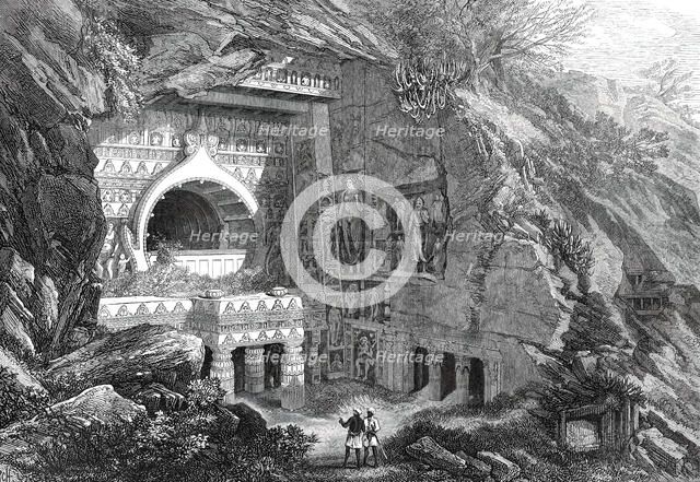 Buddhist Rock-Cut Temple, Ajunta, India, 1876. Creator: P. Grenier.