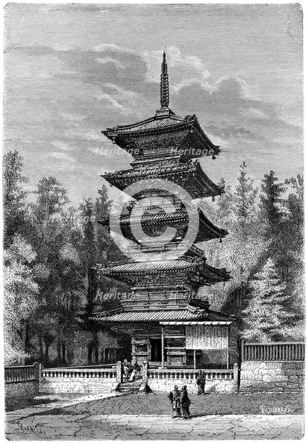 Buddhist temple, Nikko, Japan, 1895.Artist: Hildibrand