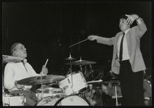 Buddy Rich and conductor Andrew Litton, Royal Festival Hall, London, June 1985. Creator: Denis Williams