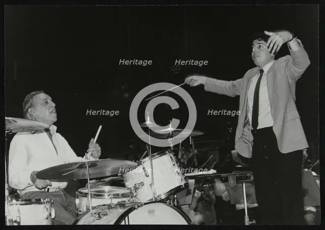 Buddy Rich and conductor Andrew Litton, Royal Festival Hall, London, June 1985. Creator: Denis Williams.