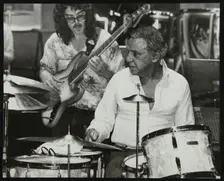 Buddy Rich and Dave Carpenter playing at the Royal Festival Hall, London, June 1985. Creator: Denis Williams