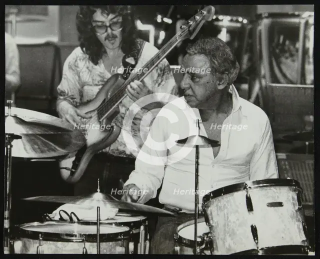 Buddy Rich and Dave Carpenter playing at the Royal Festival Hall, London, June 1985. Creator: Denis Williams.