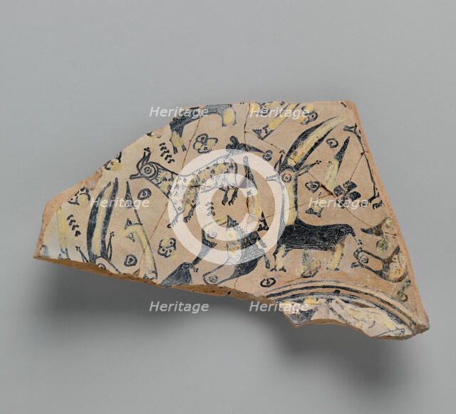 Buff Ware Fragment with Animal Decoration, Iran, 9th century. Creator: Unknown.