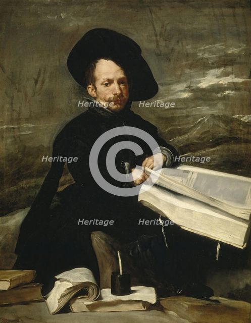 Buffoon with books, formerly known as portrait of "el Primo", c1640. Creator: Diego Velasquez.