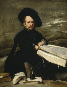 Buffoon with books, formerly known as portrait of "el Primo", c1640. Creator: Diego Velasquez