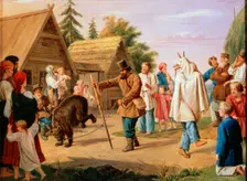 Buffoons in a Village 1857. Artist: Francois Nicolas Riss