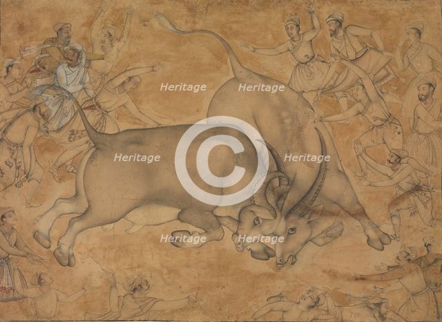 Buffaloes in Combat, late 16th century. Creator: Attributed to Miskin.