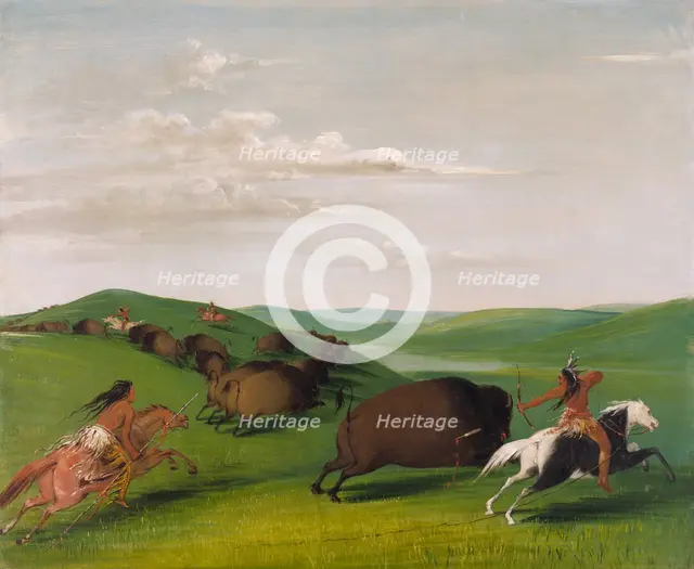 Buffalo Chase with Bows and Lances, 1832-1833. Creator: George Catlin.