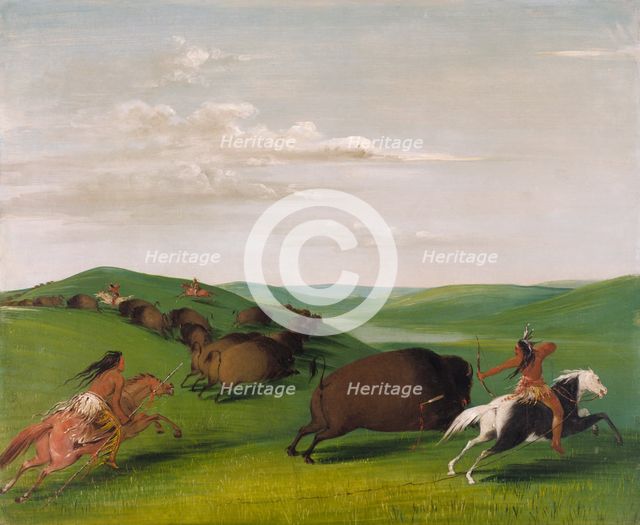 Buffalo Chase with Bows and Lances, 1832-1833. Creator: George Catlin.