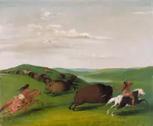 Buffalo Chase with Bows and Lances, 1832-1833. Creator: George Catlin