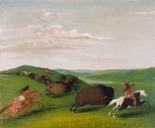 Buffalo Chase with Bows and Lances, 1832-1833. Creator: George Catlin