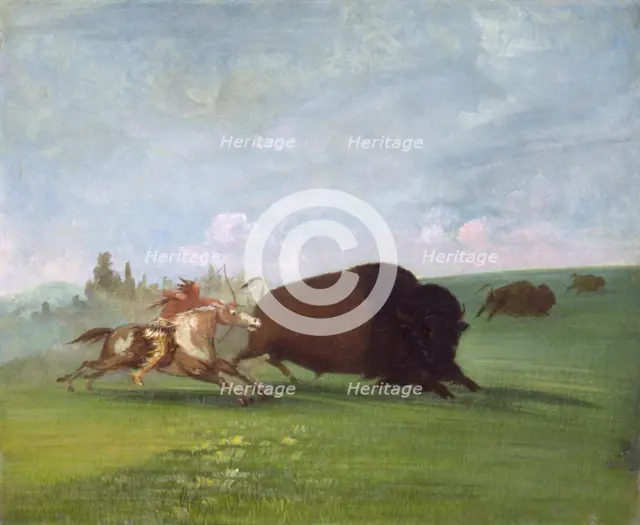 Buffalo Chase, a Single Death, 1832-1833. Creator: George Catlin.