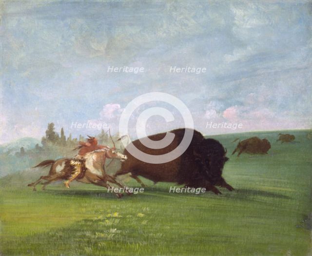 Buffalo Chase, a Single Death, 1832-1833. Creator: George Catlin.