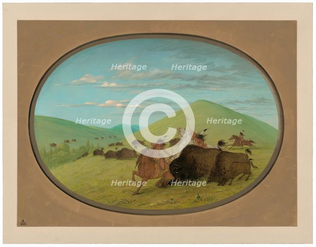 Buffalo Chase - Bulls Protecting the Calves, 1861/1869. Creator: George Catlin.