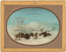 Buffalo Chase in the Snow Drifts - Ojibbeway, 1861/1869. Creator: George Catlin