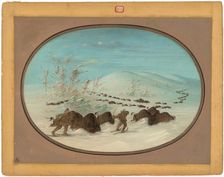 Buffalo Chase in the Snow Drifts - Ojibbeway, 1861/1869. Creator: George Catlin