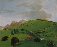 Buffalo Chase, Mouth of the Yellowstone, 1832-1833. Creator: George Catlin