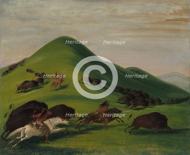 Buffalo Chase over Prairie Bluffs, 1832-1833. Creator: George Catlin.