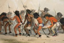 Buffalo Dance (detail), pub. 1845 (colour lithograph). Creator: George Catlin (1796 - 1872)