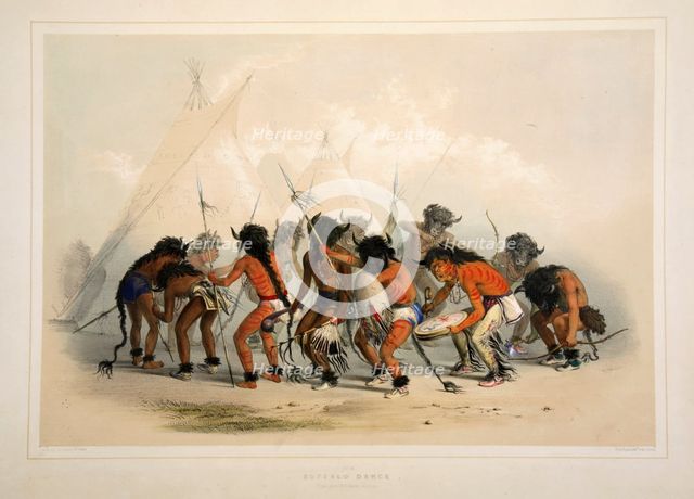 Buffalo Dance, pub. 1845 (colour lithograph). Creator: George Catlin (1796 - 1872).