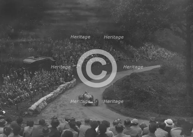 Bugatti Type 35 competing in the Shelsley Walsh Hillclimb, Worcestershire, 1935. Artist: Bill Brunell.