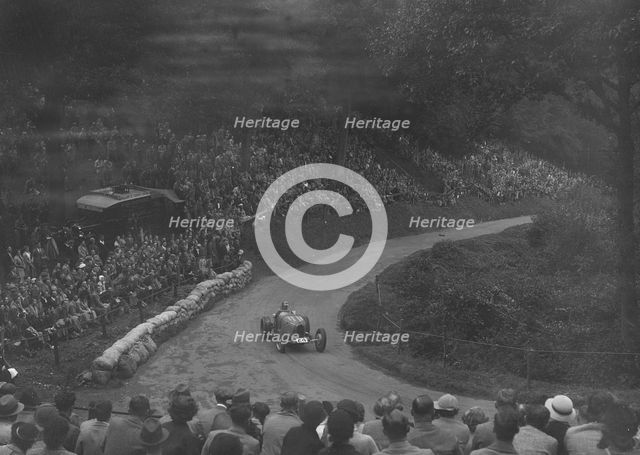 Bugatti Type 35 competing in the Shelsley Walsh Hillclimb, Worcestershire, 1935. Artist: Bill Brunell.