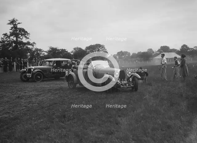 Bugatti Type 44 and Alvis FWD taking part in the Bugatti Owners Club gymkhana, 5 July 1931. Artist: Bill Brunell.