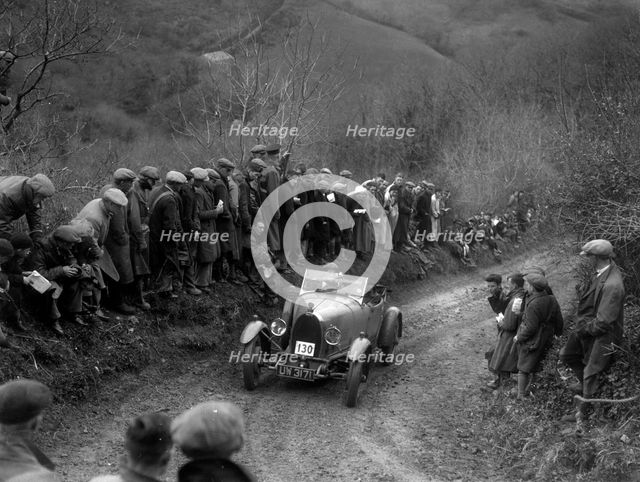 Bugatti Type 40 of KG Moss competing in the MCC Lands End Trial, 1935. Artist: Bill Brunell.