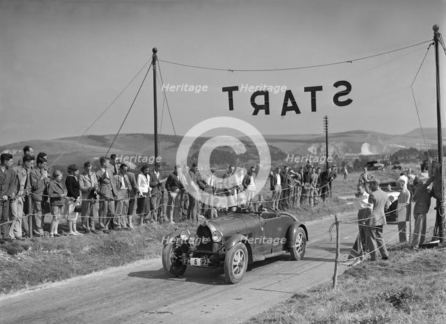 Bugatti Type 43 of AF Walsham competing in the Bugatti Owners Club Lewes Speed Trials, Sussex, 1937. Artist: Bill Brunell.