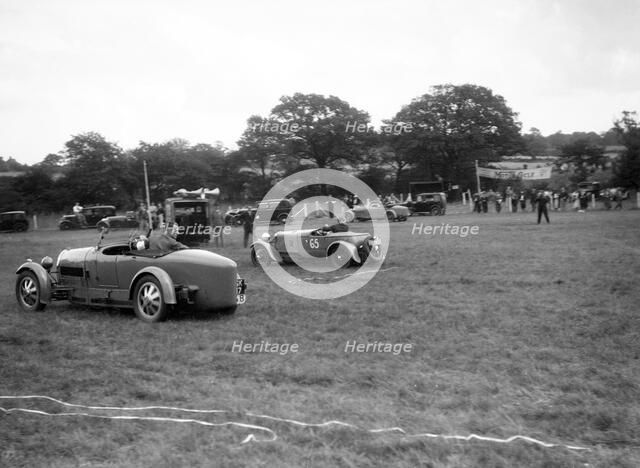 Bugatti Type 43 and Frazer-Nash Falcon taking part in the Bugatti Owners Club gymkhana, 5 July 1931. Artist: Bill Brunell.