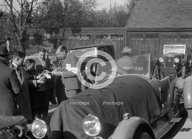 Bugatti Type 43 taking part in the Bugatti Owners Club car teasure hunt, 25 October 1931. Artist: Bill Brunell.