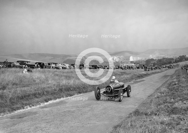 Bugatti Type 59 of A Baron competing in the Bugatti Owners Club Lewes Speed Trials, Sussex, 1937. Artist: Bill Brunell.